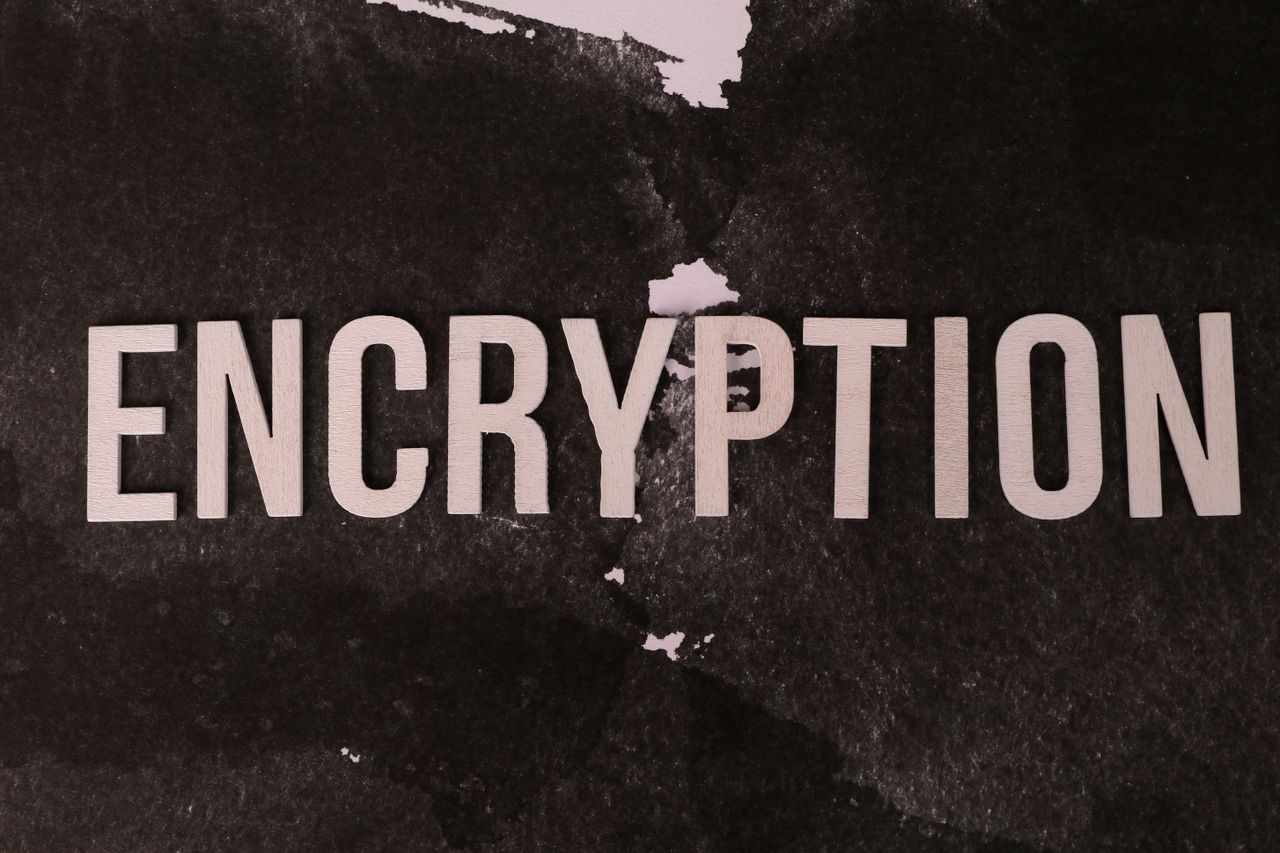 Home Black and white abstract image with the word 'ENCRYPTION' prominently displayed.
